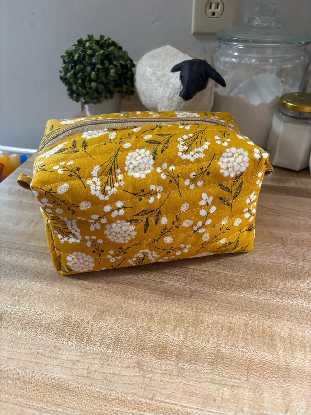 Mustard Floral Travel Pouch handmade